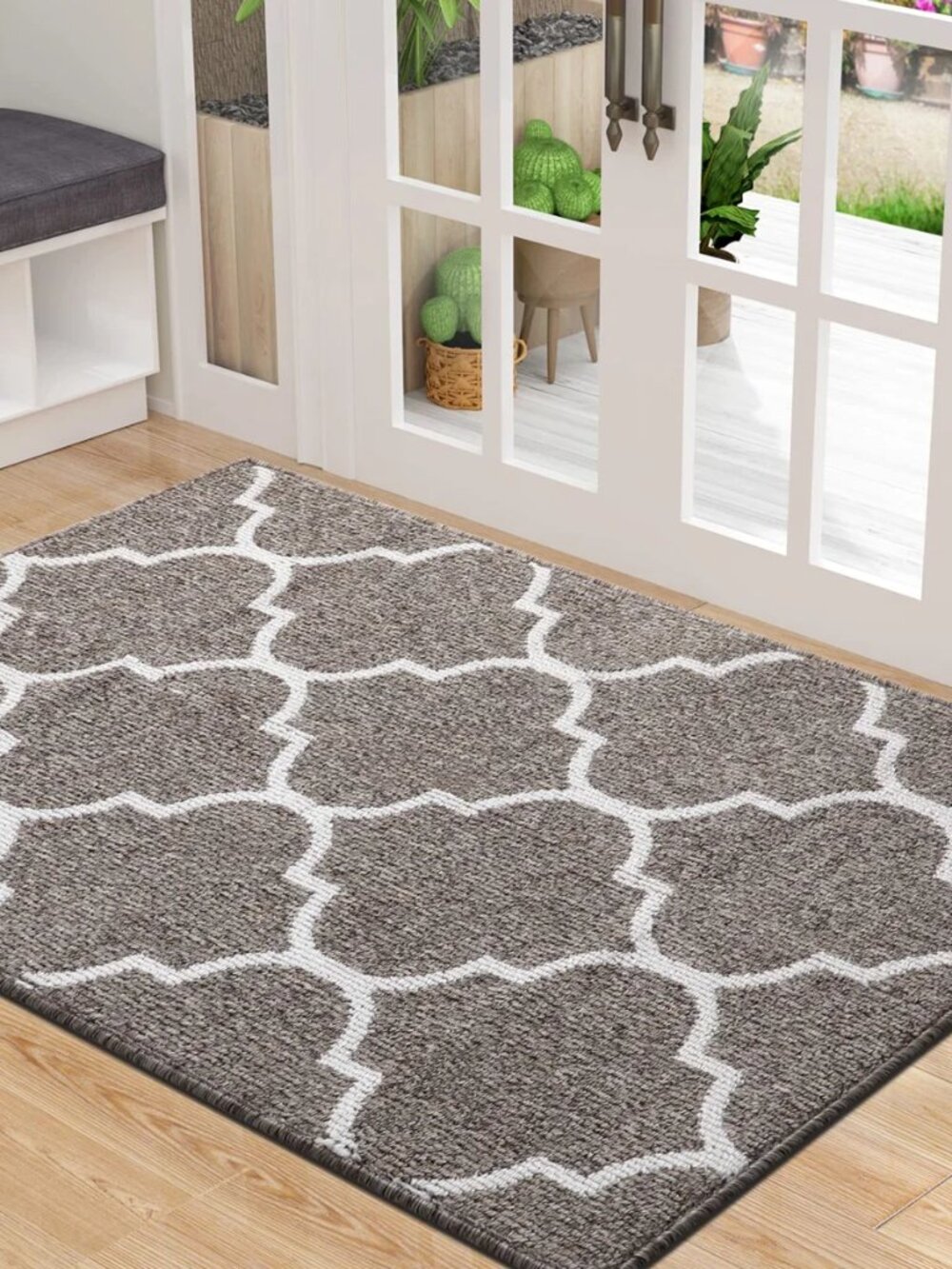 Indoor Outdoor Geometric Entry Doormat 24x35 Non Slip TPR Washable Dirt Trapper
